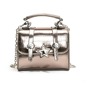 Chic rose gold metallic handbag with star detail and chain strap for women