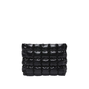 Elegante borsa pochette nera trapuntata puffy da donna con trama di lusso essenziale