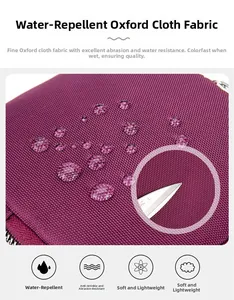 Detail showing purple waterproof oxford fabric with wrinkle-resistant and lightweight texture