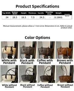 Panoramica dettagliata dei colori della borsa tote vintage e delle dimensioni