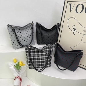 Women Canvas Polka Dot Tote Bag Large Capacity Butterfly Grid Printed Commuter Fashion Knot Shoulder Bag