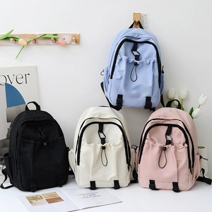 Korean Style Nylon Backpack For Women Large Capacity Student School Bag Minimalist Solid Color Lightweight Travel Daypack
