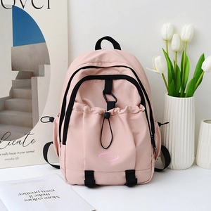 Poluconi pink nylon backpack for school with large capacity and minimalist design