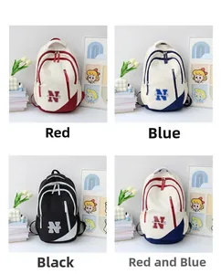 Collage of four stylish large capacity canvas travel backpacks in various colorways