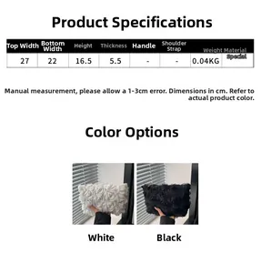 Size specifications and macro detail of the lace floral evening clutch bag in black and white