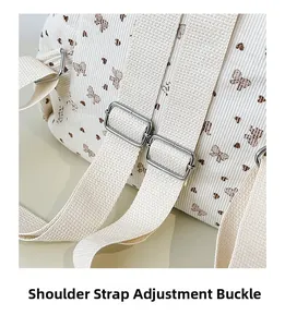 Macro shot of silver metal strap buckle and corduroy fabric with butterfly heart print