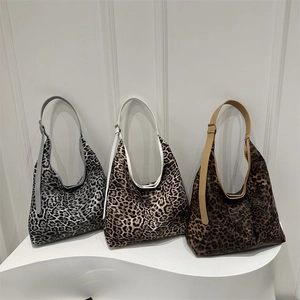Sac Cabas Femme en Suède Imprimé Léopard Grande Capacité Vintage Urbain Minimaliste Bandoulière Réglable Sac à Main