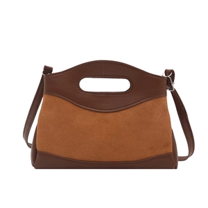 Minimalist diamond quilted patchwork handbag in brown leather and suede with crossbody strap