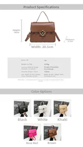 Detailed size chart for quilted PU leather handbag with 20.5cm width and 16cm height