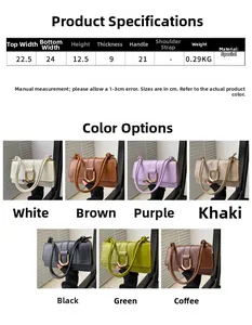 Größentabelle und Maße für die stilvolle Damenhandtasche in sieben verschiedenen Farben