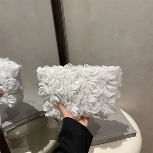 Elegant 3D Rose Flower Evening Clutch Bag For Women Romantic Lace Banquet Party Handbag Formal Wedding Purse Handheld Bag