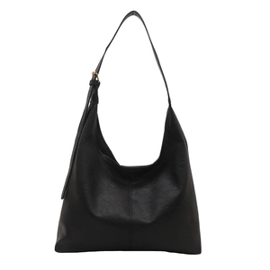 Borsa hobo nera minimalista di grande capacità con tracolla regolabile e cucitura centrale