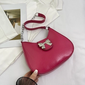 Women Bowknot Metal Chain Underarm Bag Fashion Half Moon Shoulder Bag Microfiber Leather Hobo Handbag Commuting Party Purse