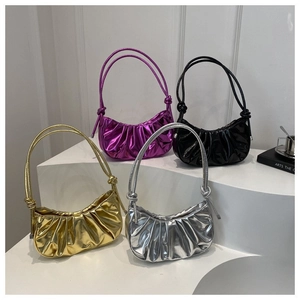 Sac à Épaule Croissant Plissé Métallique pour Femme Sac sous le Bras à la Mode en Similicuir Métallique Y2K Sac Hobo