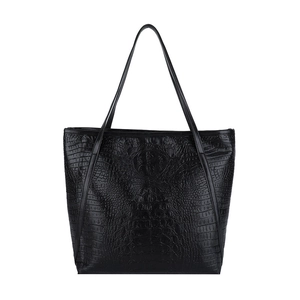 Minimalist black faux crocodile leather tote bag with large capacity for daily commuting