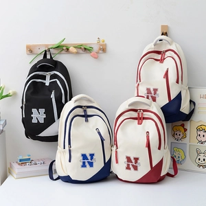 Women Oxford Cloth Backpack Preppy Style Color Block Large Capacity Travel Daypack Casual School Bag With Letter Print