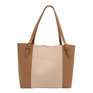 Large tote bag with adjustable straps and tri-color patchwork leather for women
