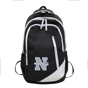 Minimalist black and white fashion backpack with creative N letter and multiple pockets