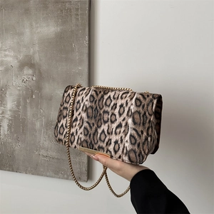 Sac à Épaule Vintage Imprimé Léopard pour Femmes Sac à Bandoulière en Cuir Synthétique avec Chaîne Mode Urbaine Petit Sac Carré