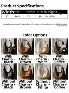 Detailed size chart and multi-color options for large PU leather tote bag