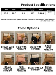 Detailed size chart and multi-color options for plush crossbody bucket bags for women