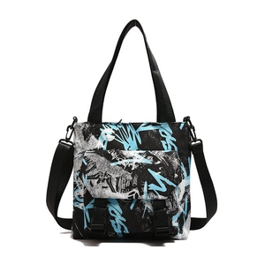 Fashionable Oxford cloth tote with graffiti print and adjustable crossbody strap