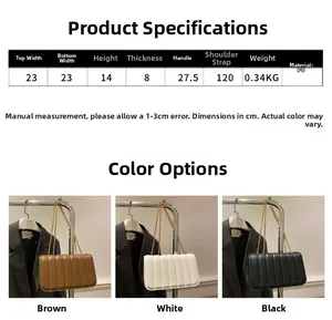 Detailed dimension guide and color options for the quilted PU leather crossbody chain bag