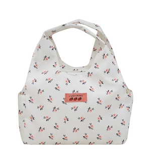 Floral print lightweight bento handbag with side pockets and strawberry label for women