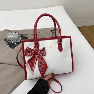 Sac à Main Femme Mode Sac Tote Couleur Contrastée Gaufrage Peau de Serpent Avec Foulard en Satin Sac Bandoulière pour Travail