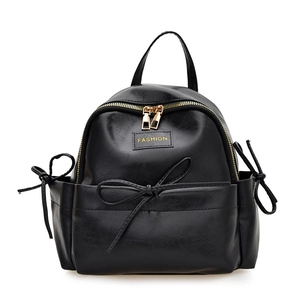 Sac à dos minimaliste en cuir PU noir avec zips dorés et nœuds décoratifs sur les côtés