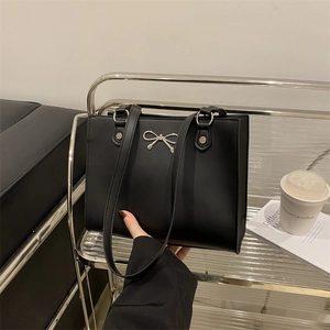 Women Korean Style Suede Tote Bag With Bow Metallic Accent Large Capacity Fashion Underarm Commuting Shoulder Bag Handbag