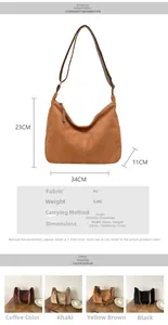 Tableau des tailles et options de couleurs pour le grand sac fourre-tout vintage en cuir PU