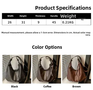 Detailed dimensions and specs for large PU hobo bag in black, brown and coffee colors