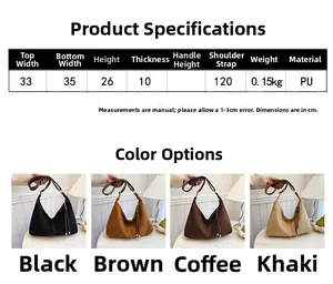Tableau des tailles détaillé pour grand sac fourre-tout rétro en PU avec dimensions et coloris