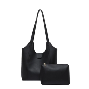 Minimalistisches schwarzes Tote-Bag-Set mit passender Tasche für Damen, Büro-Stil