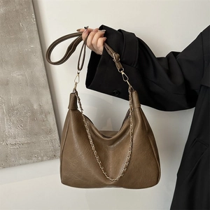 Sac Cabas Femme Grande Capacité Minimaliste Urbain en Simili Cuir PU Chaîne Sac Bandoulière Décontracté Hobo pour Femmes