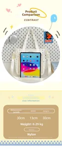 Tabella taglie dettagliata per borsa in nylon 30x13x30cm con stampa a stelle nere