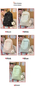 Detailed grid showing high-capacity school backpacks with cute floral embroidery in five colors