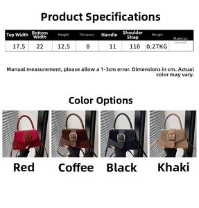 Detailed size chart and multi-color options for stylish square crossbody handbag
