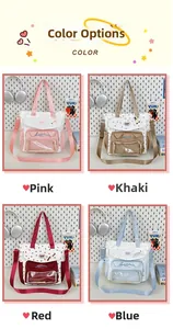 Collage showing four colors of the cute cat-ear canvas tote bag with clear window