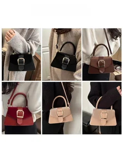 Detailed views of multi-color crossbody bags with gold D-ring hardware and velvet texture