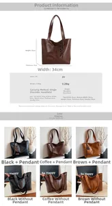 Detail specifications of large capacity PU leather tote bag in three colors with dimensions