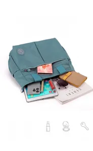 Spacious nylon crossbody bag interior showing organized pockets for iPad and phone
