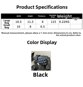 Size chart showing PU leather crossbody bag dimensions and strap length for small square purse