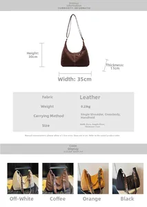 Spécifications détaillées de taille pour le grand sac hobo en suède en plusieurs couleurs