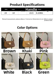 Detailed size chart and multi-color collection of trendy PU leather shoulder bags