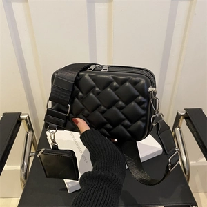 Women Quilted PU Leather Shoulder Bag Set Fashion Square Crossbody Bag With Wide Strap And Small Pouch Daily Casual Handbag