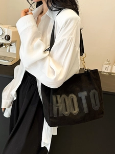 Sac cabas noir minimaliste pour femme avec broderie HOOTO et bandoulière en chaîne
