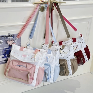 Japanese Style Star Heart Print Ita Bag Nylon Student Tote Bag With Transparent Window Large Capacity School Shoulder Bag