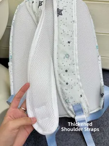 Detail of thickened padded shoulder straps with breathable white mesh for extra comfort